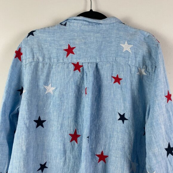 John Mark Blue Relaxed Button Down Shirt with Mandarin Collar - Picture 7 of 10